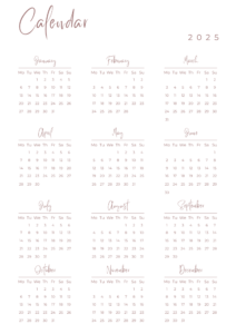 calendarカレンダー2025年